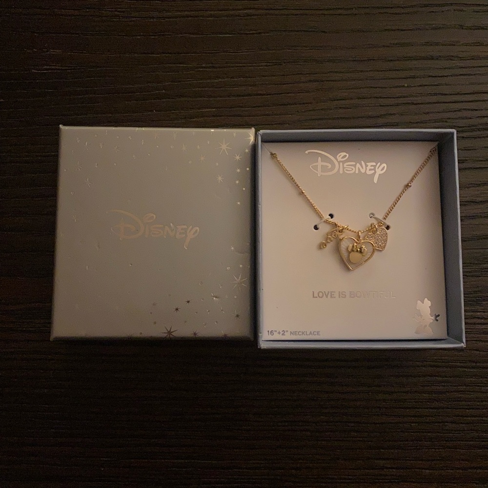 NEW Disney “Love is Bowtiful” 3 charm necklace.